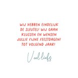 Verhuis(kerst)kaart roodborstje en gouden sleutel 3