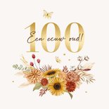Verjaardagskaart 100 jaar vlinders bloemen stijlvol 2