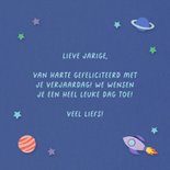 Verjaardagskaart 4 jaar planeten en vallende ster 3