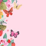 Verjaardagskaart aardbeien bloemen vlinder lettering 2