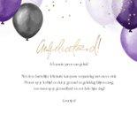 Verjaardagskaart ballonnen confetti paars goud gefeliciteerd 3