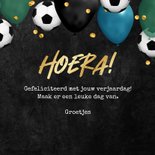 Verjaardagskaart ballonnen voetbal confetti juichen jarig 3