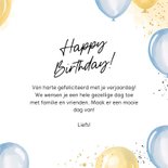 Verjaardagskaart blauw gouden ballon happy birthday 3