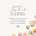 Verjaardagskaart confetti zusje jarig pastel roze groen 3