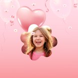 Verjaardagskaart eigen foto hartjes en bloesem 3d ballonnen 2