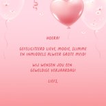 Verjaardagskaart eigen foto hartjes en bloesem 3d ballonnen 3
