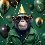 Verjaardagskaart grappig aap chimpansee stoer ballonnen 2