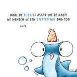 Verjaardagskaart hamerhaai met feesthoedje "Haai!" 3