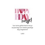 Verjaardagskaart 'happy bday zus!' in roze letters 3