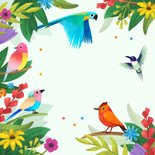 Verjaardagskaart happy bird-day vogels kleurrijk bloemen 2