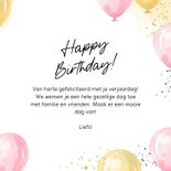 Verjaardagskaart happy birthday roze gouden ballonnen 3