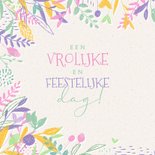 Verjaardagskaart hip getekend kleurrijk bloemen & leeftijd 2