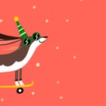 Verjaardagskaart hippe teckel op skateboard rood 2