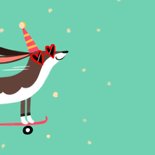 Verjaardagskaart hippe teckel op skateboard roze 2