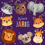 Verjaardagskaart kind dieren feestje confetti gefeliciteerd 2