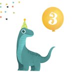 Verjaardagskaart kind dino ballonnen confetti kleurtjes 2