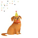 Verjaardagskaart kind jongen meisje 4 jaar hond feest  2