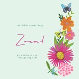 Verjaardagskaart lente bloemen met vlinders en vogel 3