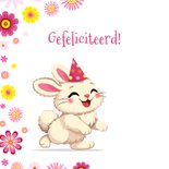 Verjaardagskaart lief konijntje met bloemen 2
