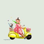 Verjaardagskaart Met bloemen op de scooter 2