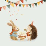 Verjaardagskaart met egel en konijn en een verjaardagstaart! 2
