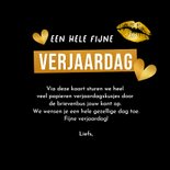 Verjaardagskaart met gouden hartjes kus door de brievenbus 3