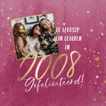 Verjaardagskaart met gouden jaartal op velvet pink 2