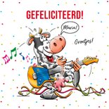 Verjaardagskaart met grappige koe die haar gitaar speelt 3