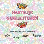 Verjaardagskaart met hart en vlinders op kleurige ondergrond 3