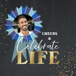 Verjaardagskaart met jaargetal in goud op velvet blauw 2