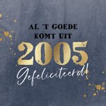 Verjaardagskaart met jaartal en spetters op velvet blauw 2