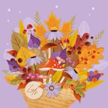 Verjaardagskaart met kleurrijk herfstboeket, label & hartjes 2