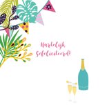 Verjaardagskaart met vrolijke kat, champagne en planten 2