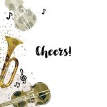 Verjaardagskaart muziekinstrumenten feest waterverf goud 2