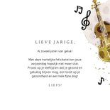 Verjaardagskaart muziekinstrumenten feest waterverf goud 3