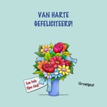 Verjaardagskaart olifant en hele grote bos bloemen 3