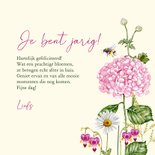 Verjaardagskaart roze hortensia's in de tuin 3