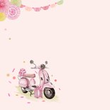 Verjaardagskaart roze scooter met ballonnen 2