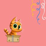 Verjaardagskaart schattige kat zit in een doos 2