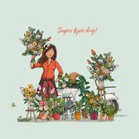 Verjaardagskaart scooter met bloemen vrouw 3