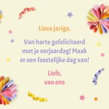 Verjaardagskaart slingers en confetti lichtgeel 3