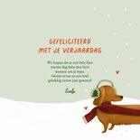 Verjaardagskaart teckel sjaal winter hartjes 3