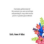 Verjaardagskaart vogel op kooi en bloemen 3