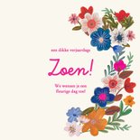 Verjaardagskaart vrolijke bloemen in heldere kleuren 3