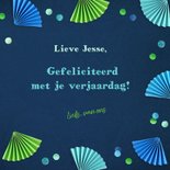 Verjaardagskaart waaiers en confetti blauw 3