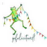 Verjaardagskaartje kikkers met vlaggetjes 2