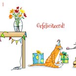 Verjaardagskaartje rode kater is jarig 2
