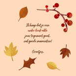 Vierkante verjaardagskaart met herfstbladeren en leuke tekst 3