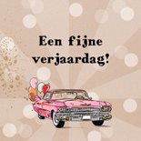 Vintage verjaardagskaart oldtimer cadillac ballon goud foto 2