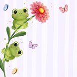 Vrolijk wenskaartje met bloemen kikkers en vlindertjes 2